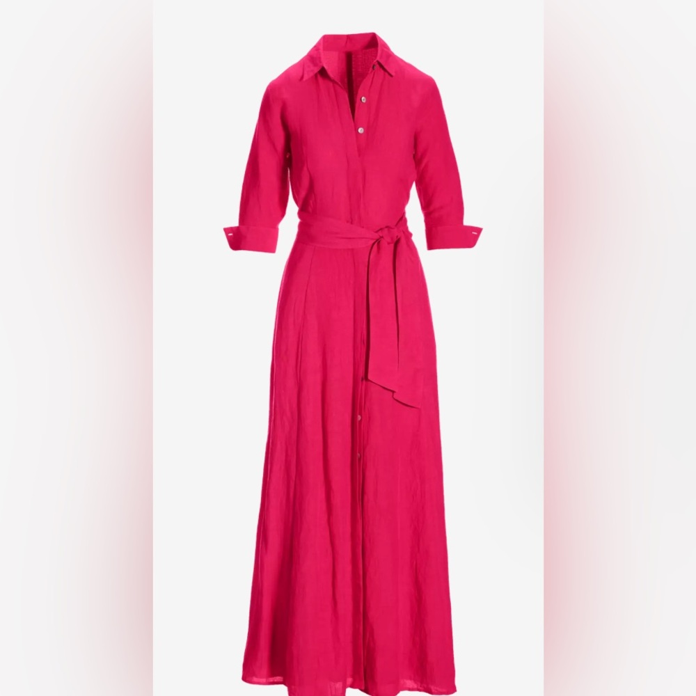 Boston proper pink linen 3/4 maxi dress - Picture 2 of 6